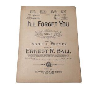 I'll Forget You 1921 Antique Vintage Sheet Music Piano Voice Easy Listening